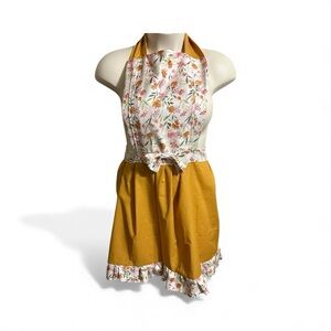 Floral and Yellow vintage Apron with trash bag holder